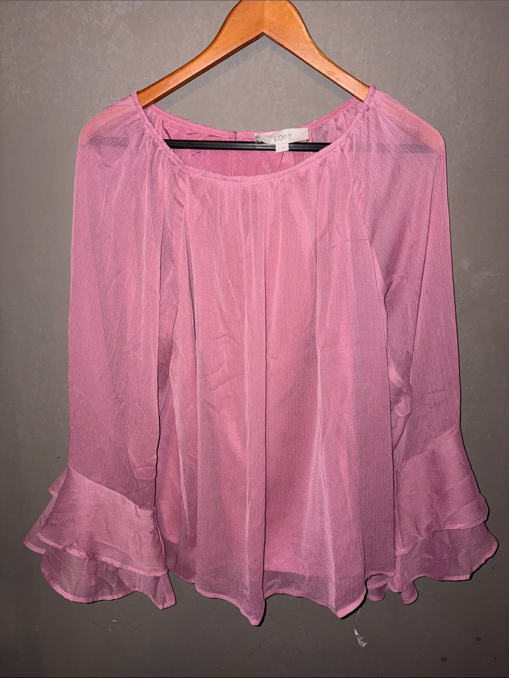 LOFT Dusty Pink Ruffle-Sleeve Chiffon Blouse